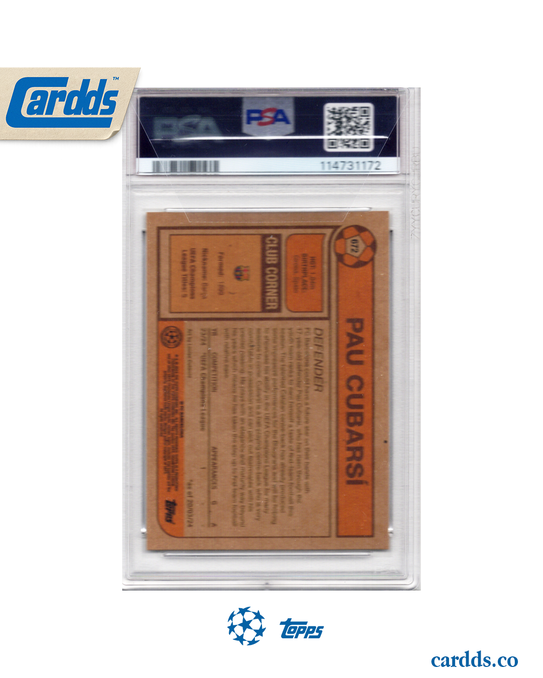 Pau Cubarsí PSA10 Topps Living UCL FC Barcelona